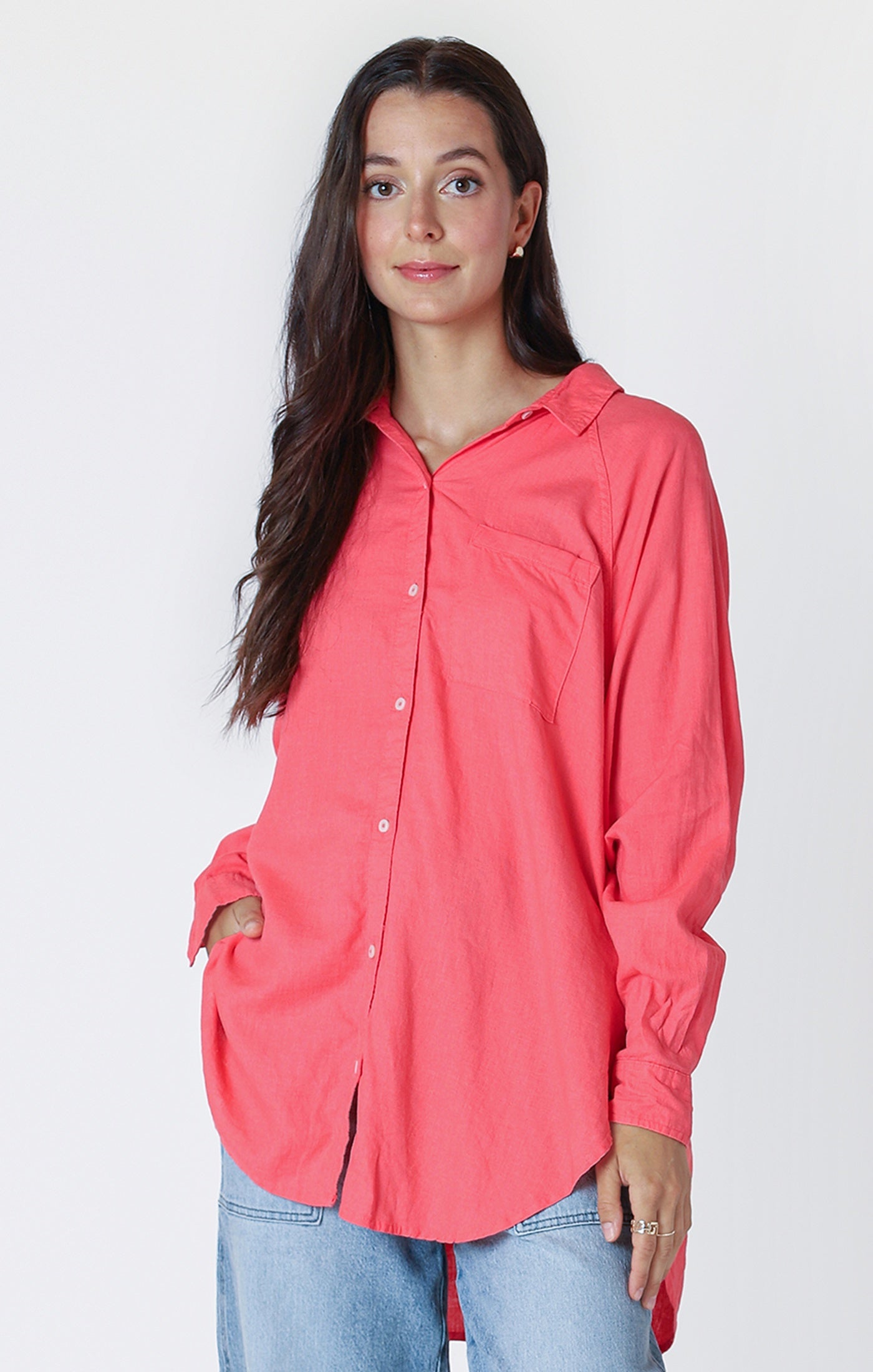 CORAL BUTTON UP BLOUSE