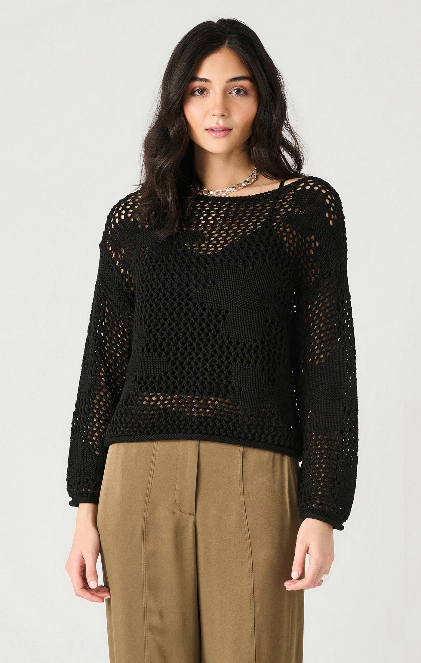 Black Floral Crochet Sweater by Dex (available in plus sizes)