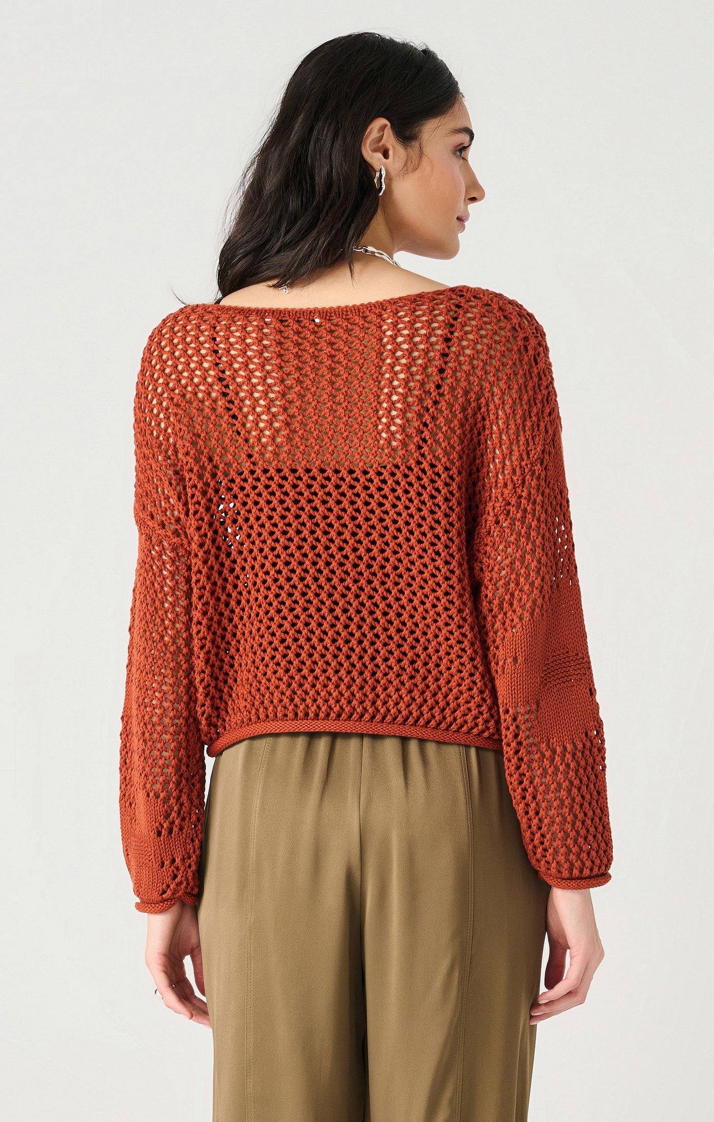 Burnt Orange Floral Crochet Sweater by Dex (available in plus sizes)