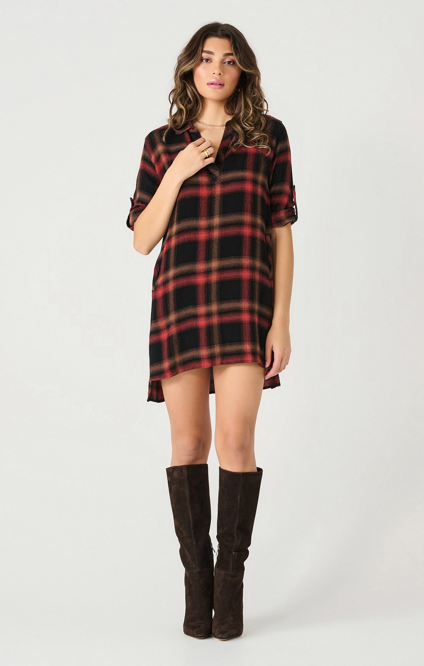 ROLL TAB SHIRT DRESS by Dex (available in plus sizes)