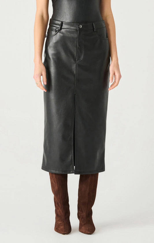 FAUX LEATHER MIDI SKIRT (available in plus sizes) by Dex