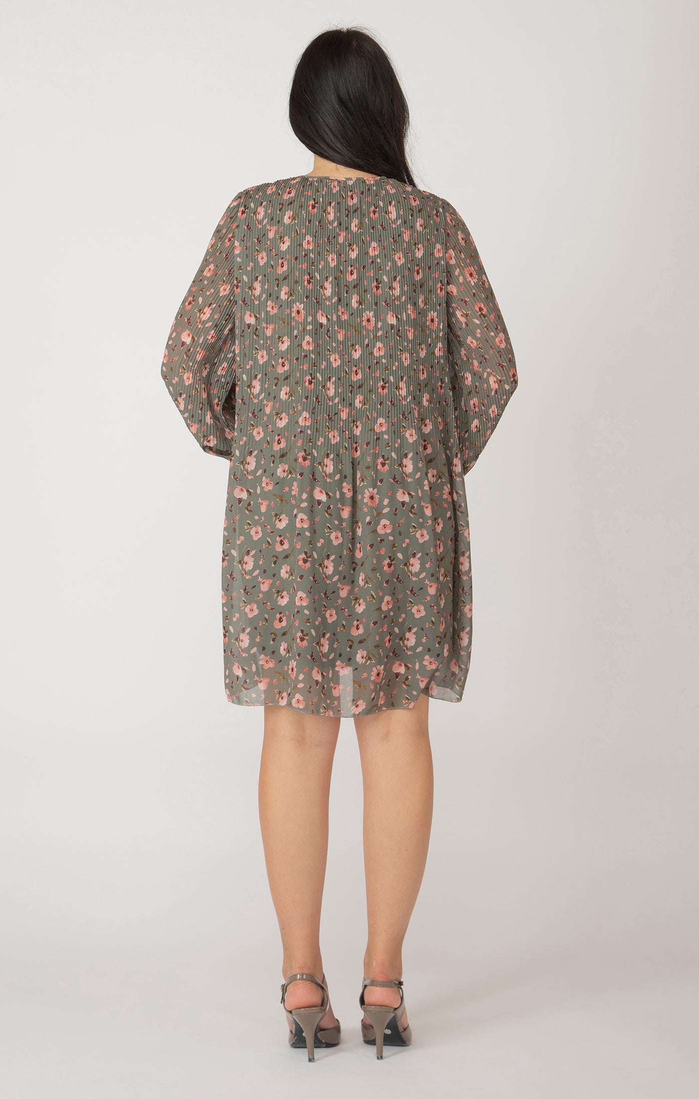 PLEATED FLORAL A-LINE DRESS by Dex (available in plus sizes)