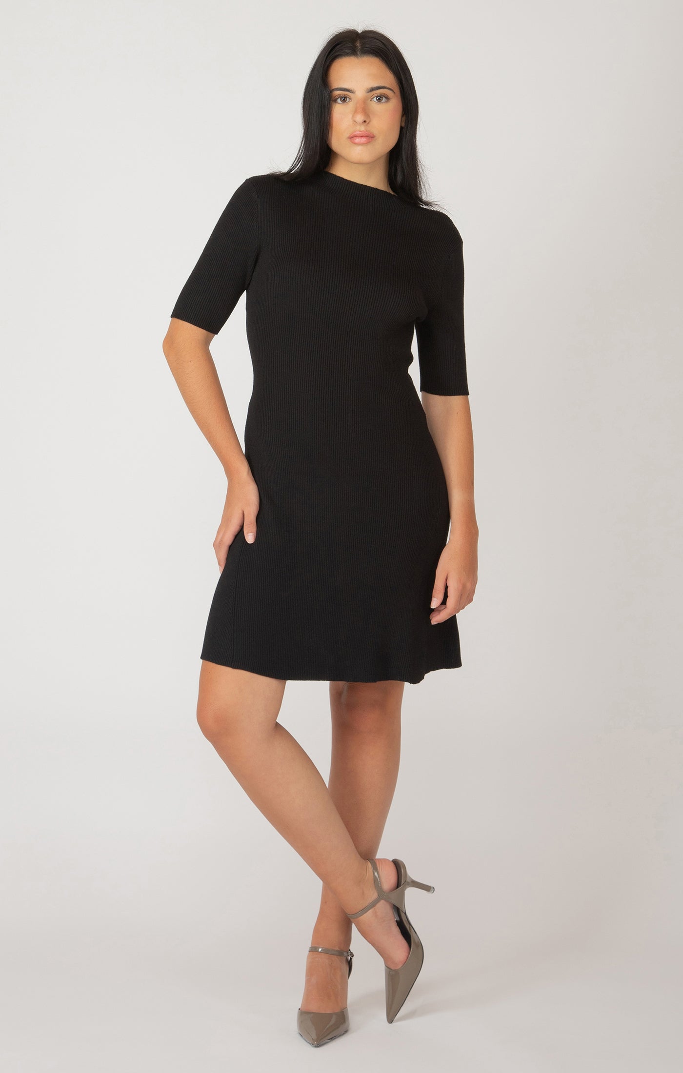 Mockneck Ribbed Mini Sweater Dress (available in plus sizes) by Dex