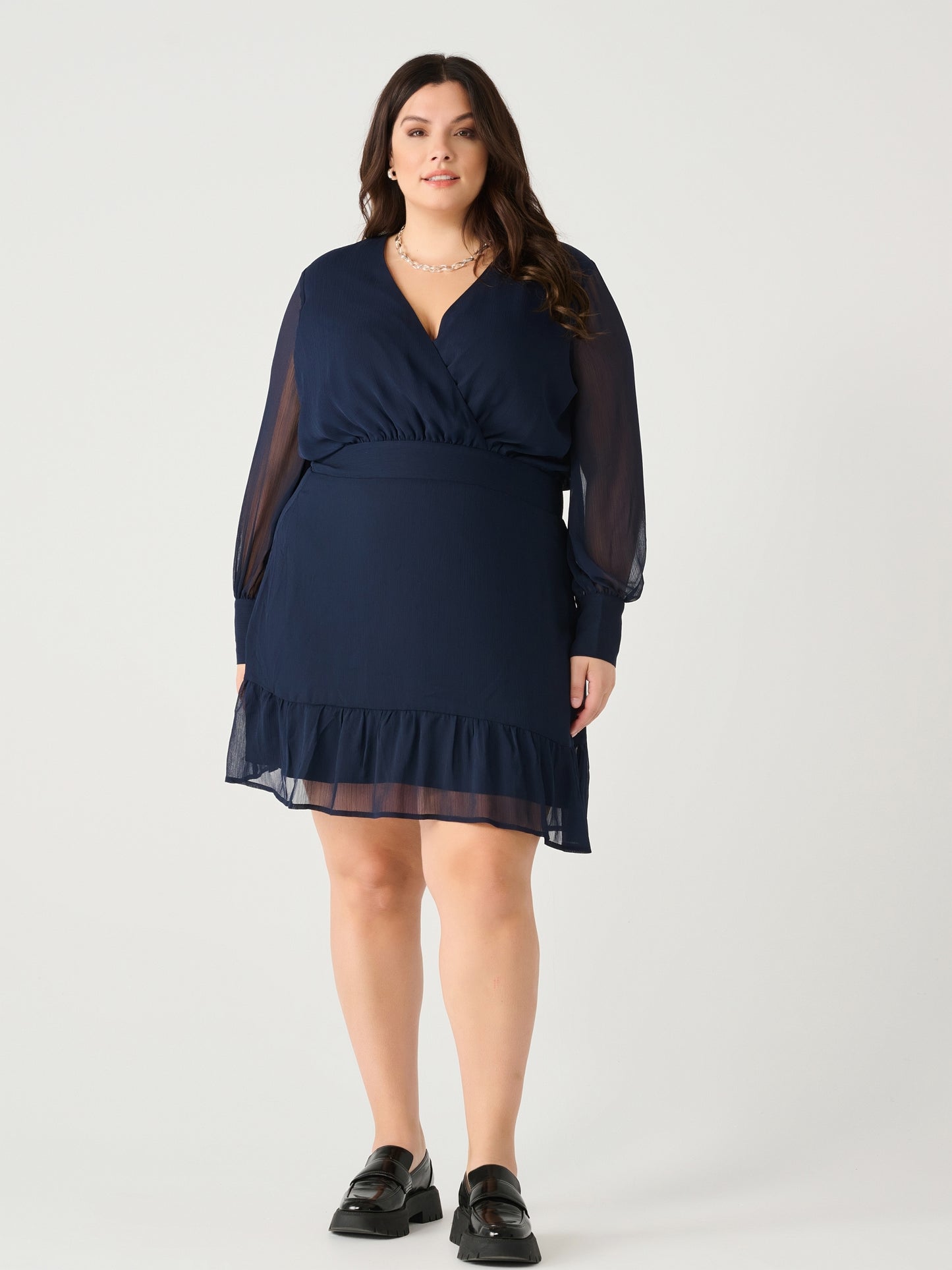 RUFFLE HEM WRAP MINI DRESS by Dex (available in plus sizes)