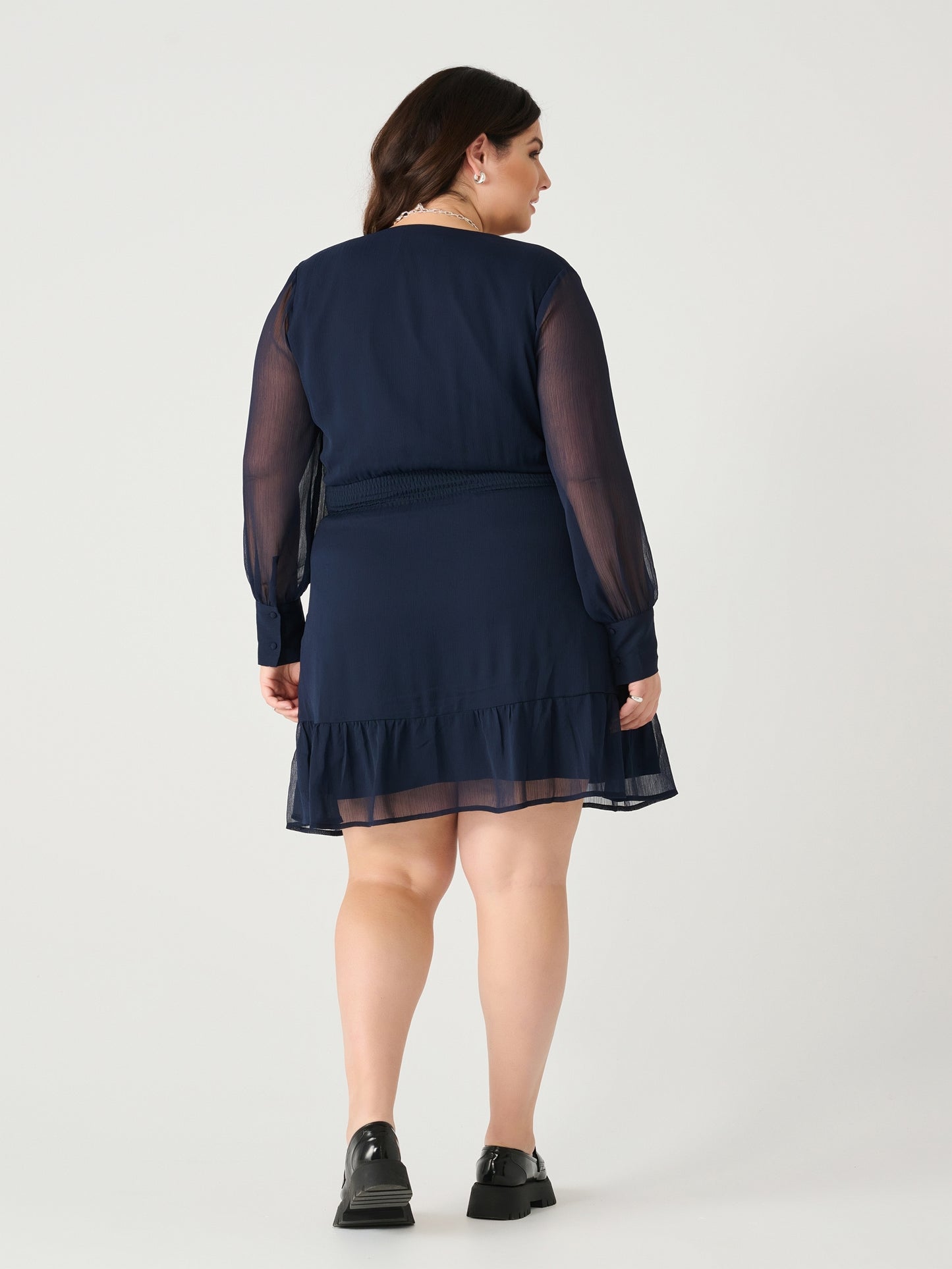 RUFFLE HEM WRAP MINI DRESS by Dex (available in plus sizes)