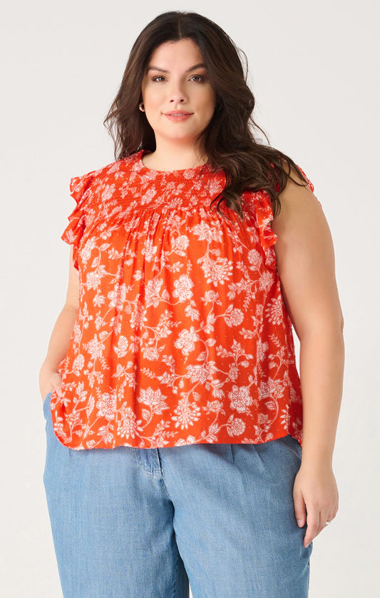 PRINTED FLUTTER SLEEVE TOP by Dex (available in plus sizes)